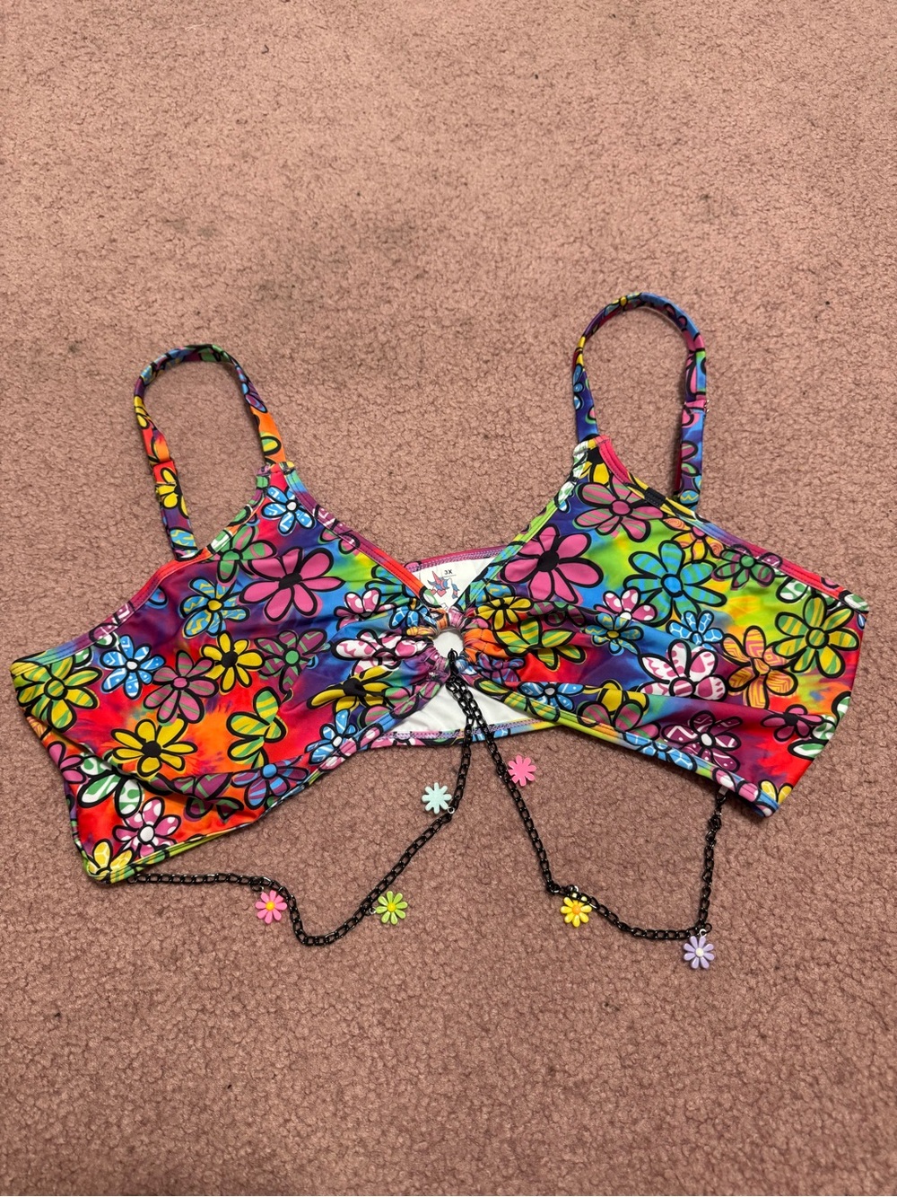 New 3xl daily floral bracelet crop top tank festival rave  outfit edcRainbow